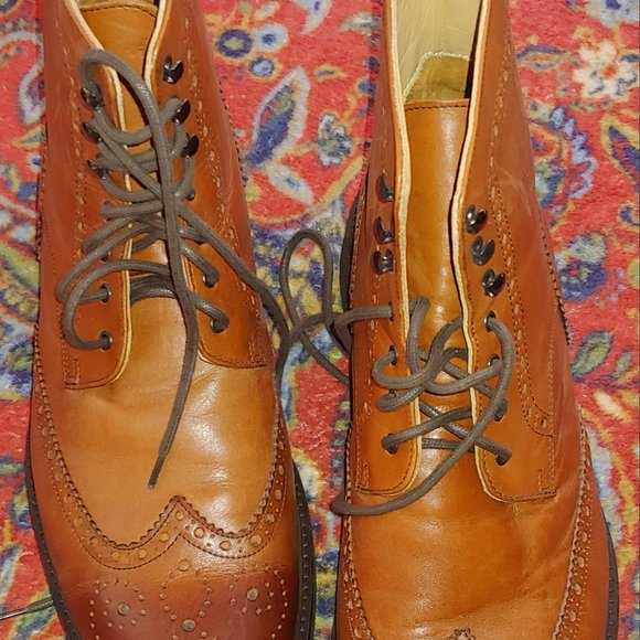 Mercanti Fiorentini Mens Wingtip Cognac Boot Size 11 Rubber Sole Two Tone